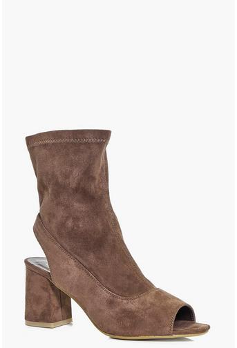 Kara Peeptoe Block Heel Sock Boot