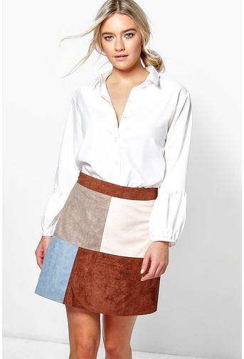 Belle Patchwork Suedette A Line Mini Skirt