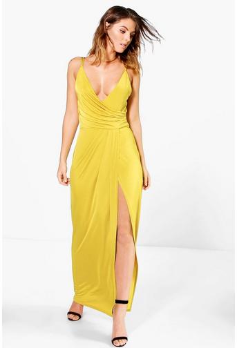 Ria Draped Wrap Thigh Split Maxi Dress