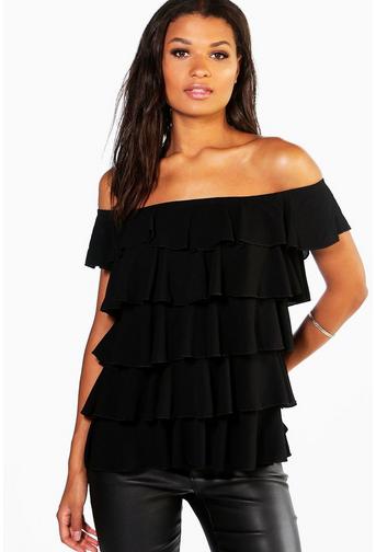 Ona Woven Frill Layer Bardot Top