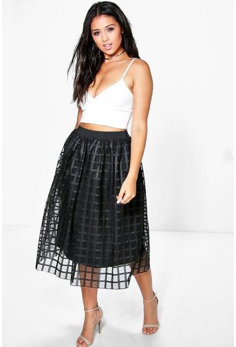 Boutique Kate Grid Tulle Midi Skirt