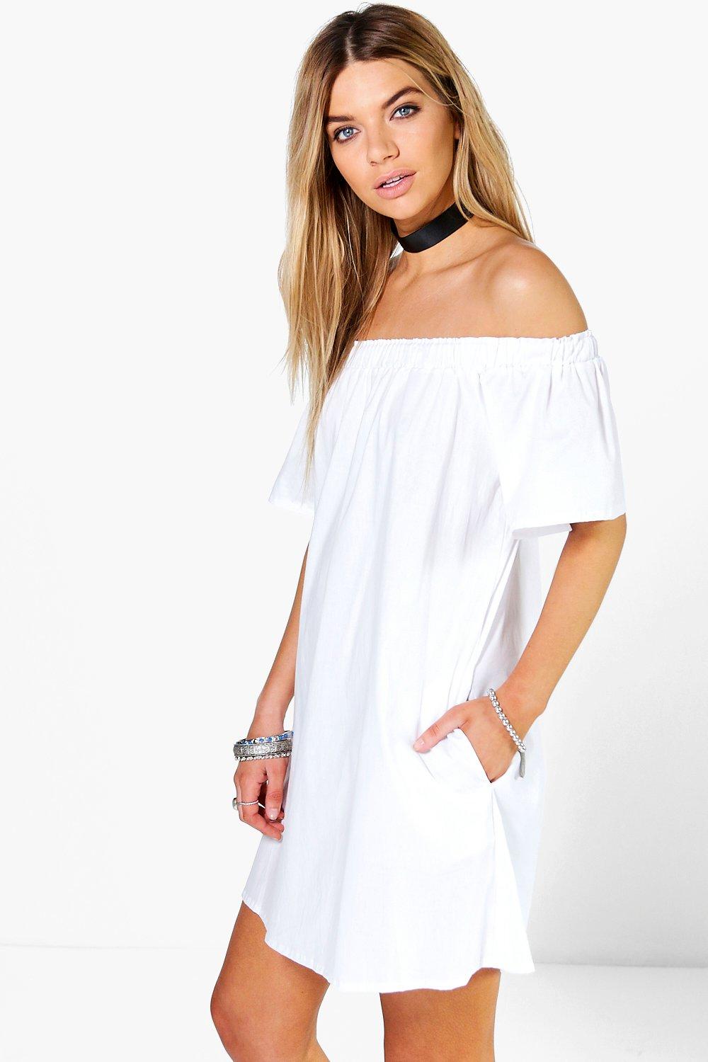 boohoo white off shoulder dress