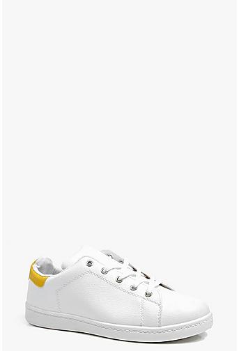Amy Lace Up Flat Trainer With Colour Tab