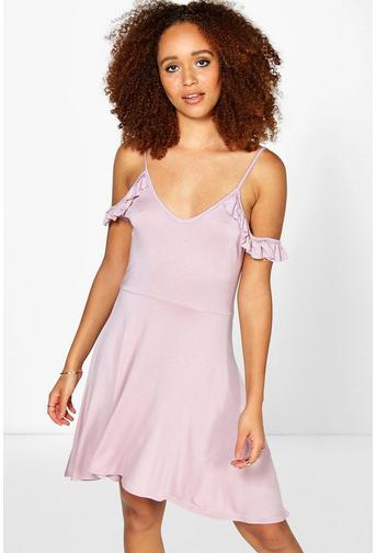 Emma Ruffle Cold Shoulder Skater Dress