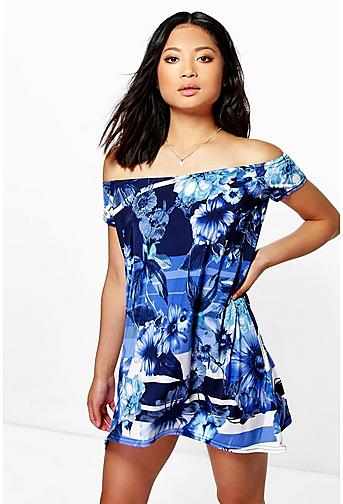 Petite Tyra Floral Off Shoulder Swing Dress