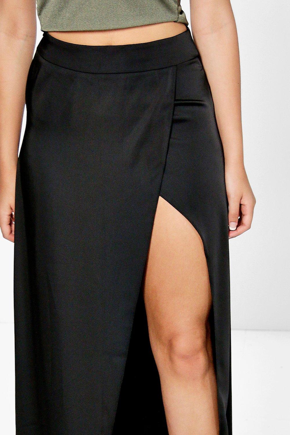 Boohoo Womens Boutique Pia Satin Thigh Split Maxi Skirt 