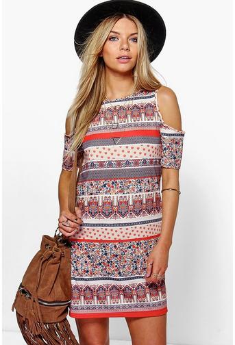 Freyja Paisley Cold Shoulder Shift Dress