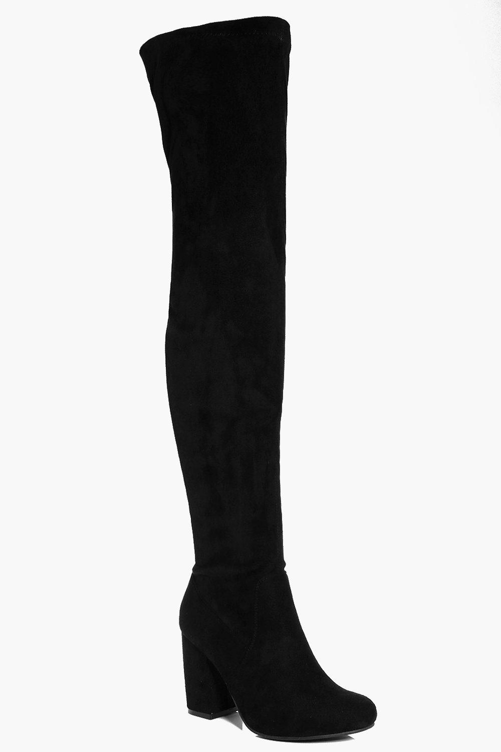block heel thigh high boot