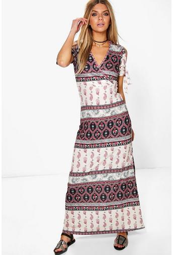 Amy Elephant Printed Cold Shoulder Maxi Dress