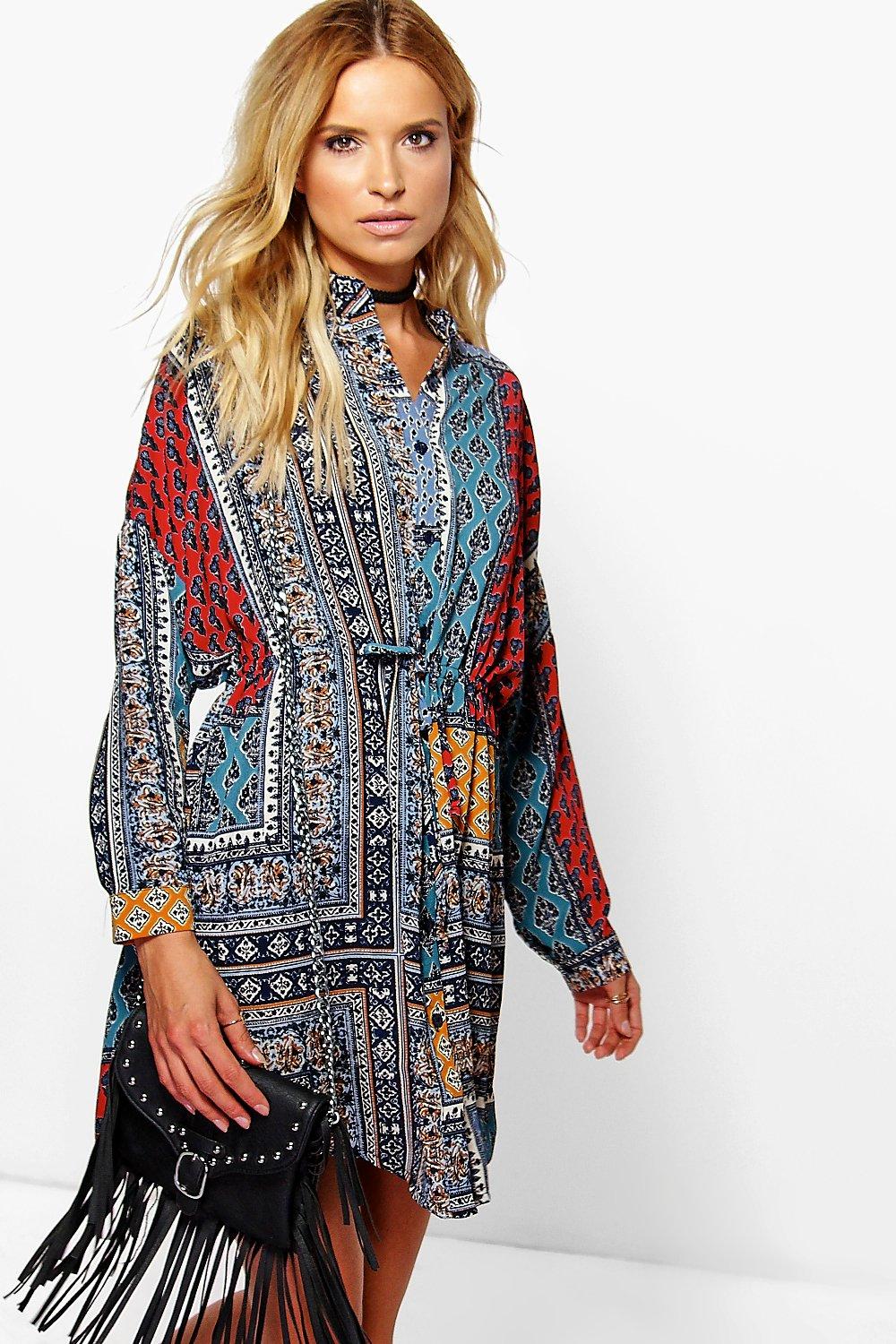scarf print dress boohoo