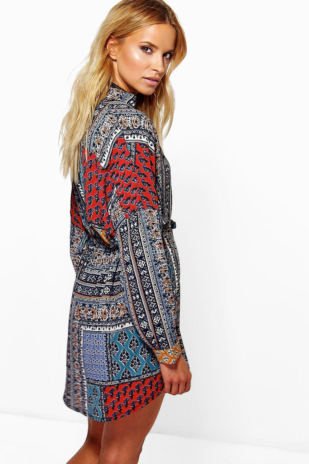 scarf print dress boohoo