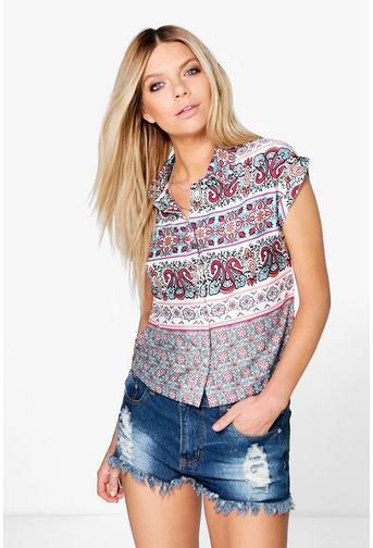 Sarah Printed Button Crop Shirt