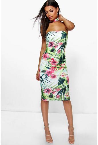 Ellie Tropical Choker Midi Dress