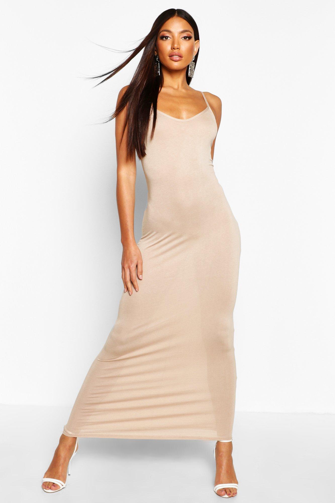 Boohoo Basic Maxi Jurk Met Bandjes, Sand
