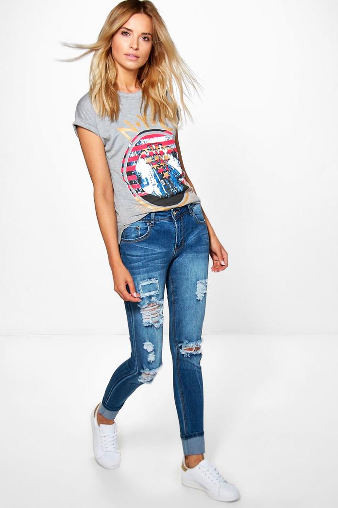 Hannah Mid Rise Light Ripped Skinny Jeans Boohoo 2714