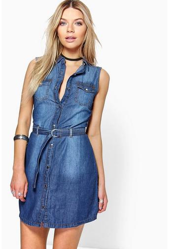Jen Belted Button Front Denim Dress
