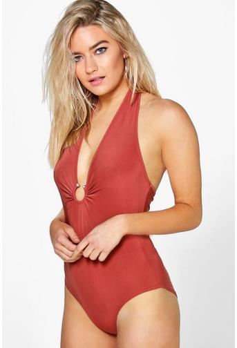 Maya Plunge Neck Ring Detail Slinky Bodysuit