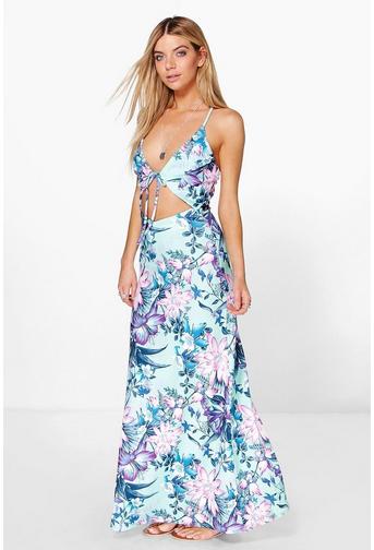 Hannah Cut Out Strappy Tropical Maxi Dress!