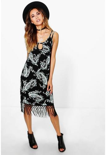 Dorris Key Hole Fringe Hem Bodycon Dress