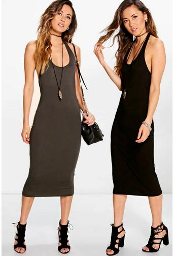 2 Pack Midi Halterneck Bodycon Dress