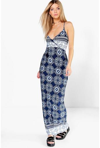 Sophia Strappy Back Border Print Maxi Dress