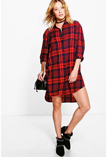 Nancy Red Check Dip Back Shirt Dress