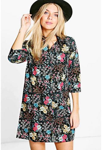 Madelline Cluster Floral Shirt Dress