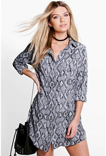 Stassy Snake Print Shirt Dress