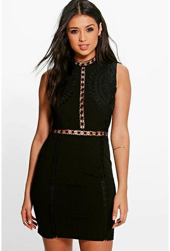 Boutique Ria Crochet Lace Panelled Bodycon Dress