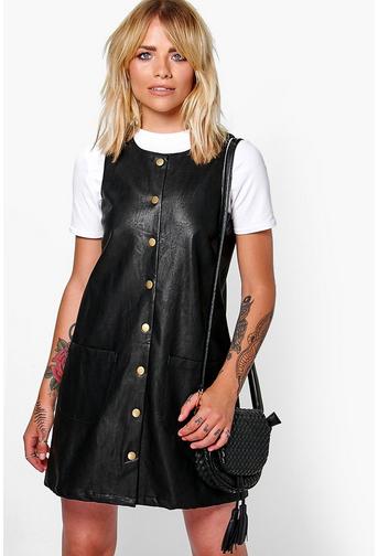 Morris Button Popper PU Pinafore Dress