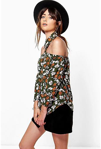 Mandy Floral Print Cut Out Detail Shirt