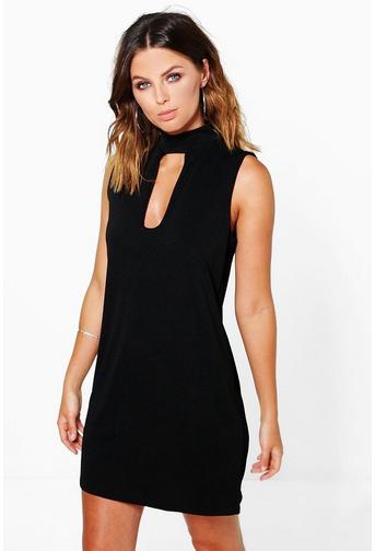 Sophia Choker Neck Plunge Shift Dress