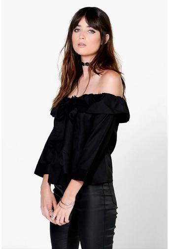 Amanda Button Through Bow Detail Bardot Top