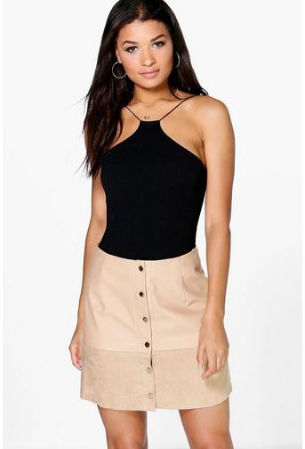 Adelaide Button Through A Line Leather Look Skirt