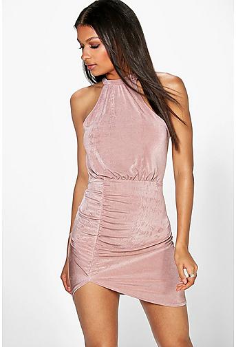 Chris Textured Slinky Ruched Bodycon Dress