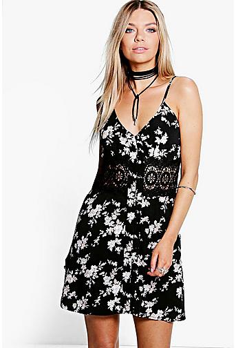 Sara Lace Panel Floral Strappy Cami Dress