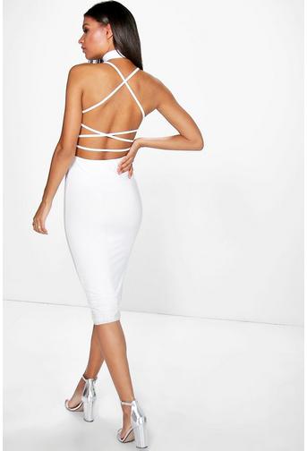 Honor Slinky Strappy Back Choker Midi Dress