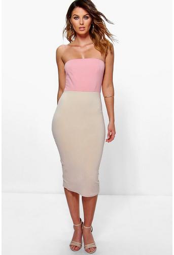 Daphne Bandeau Colour Block Detail Midi Dress