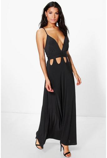 Ari Gathered Waist Cut Out Detail Slinky Maxi Dress