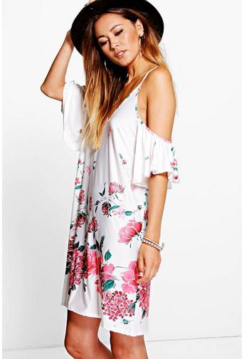 Tanya Ruffle Cold Shoulder Floral Dress