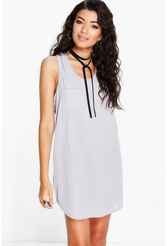 Marla Basic Ribbed Racer Back Pocket Shift Dress