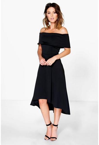 Luana Off The Shoulder Dip Hem Skater Dress