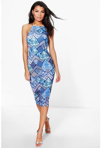 Tamara Strappy Square Neck Printed Midi Dress