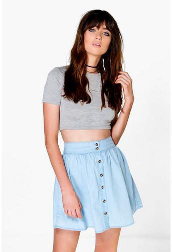 Olivia Button Through Skater Denim Skirt