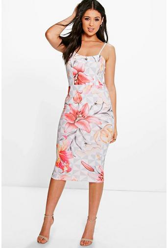 Audrianna Strappy Geo Floral Midi Dress