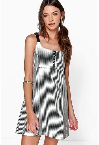 Sophia Button Detail Stripe Pinafore Dress