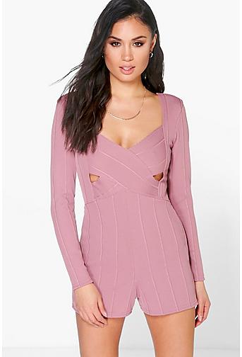 Ava Cross Front Long Sleeved Bandage Playsuit