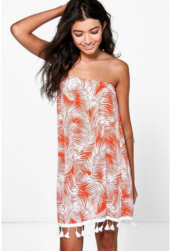Arabella Tropical Print Tassel Bandeau Dress