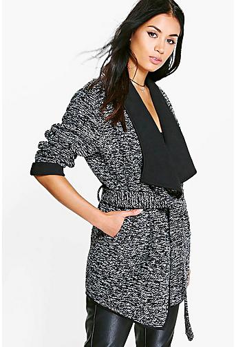 Lillie Belted Boucle Waterfall Coat