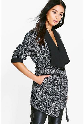 Lillie Belted Boucle Waterfall Coat